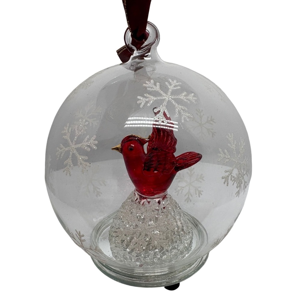 Glass Cardinal Ornament Snowflake‎ Design Hanging Christmas Decor 4"